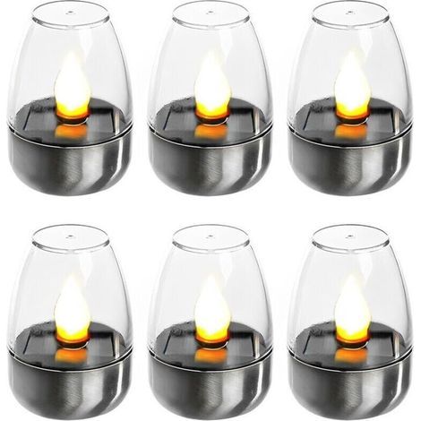 FENOPLASTICAPack de 6 Bougies LED Électriques Veilleuses Solaires Rechargeables Lumières Solaires Clignotantes pour Extérieur Résistant aux Intempéries Jardin Terrasse Balcon Décoration
