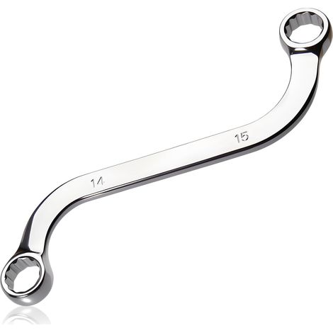 Clé à douille S-Style métrique 14 mm x 15 mm à 12 pans, double extrémité, en forme de S, à cliquet, clés à douille S, outils pour la réparation et l'entretien des véhicules et des machines (1/5)