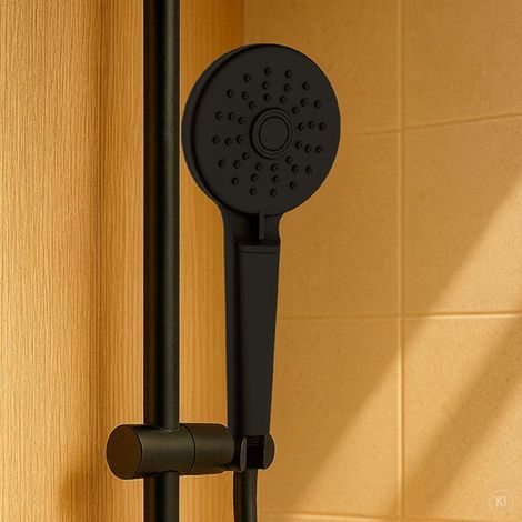 AquaCraft 130 Handbrause schwarz matt Duschkopf rund 100 mm Brausekopf mit 5 Strahlarten Duschbrause Antikalk-Düsen Modernes Design 9 l/min wassersparend