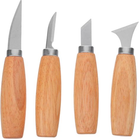 Kit de 4 Outils de Sculpture sur Bois avec Poignée en Bois Ergonomique, Acier Inoxydable, Précision pour Projets de Sculpture et Bricolage (1/5)