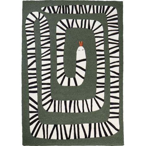 Alfombra de lana rectangular con motivo de serpiente en color verde 160 x 230 cm Okapi