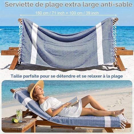 Beach Towels, 100 x 180 cm Turkish Towels, Hammam Towel for Travel, Sports, Yoga, Fitness, Gym, (Dark Blue) (1/4)