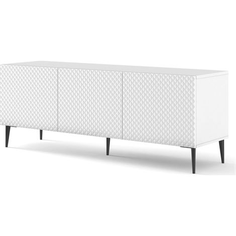 MOBILE RAVENNA C DIAMOND MDF HG PORTA TV 3D 150 BIANCO OPACO GAMBE NERE LUCIDE