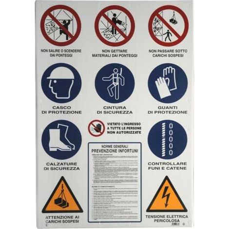 Yeppon Cartello Segnaletico Cantiere 11 Simboli Sicurezza in Plastica 98x138 cm