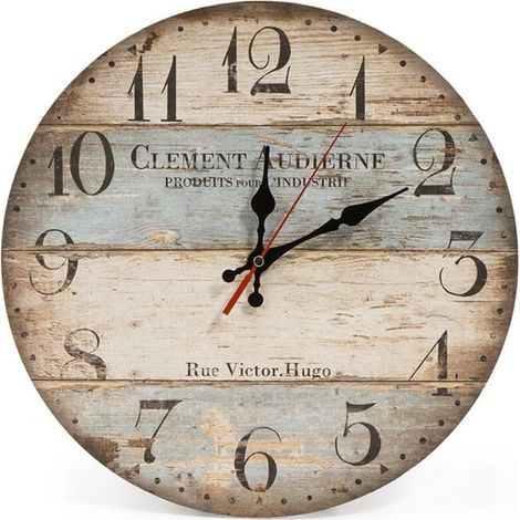 Horloge Murale Vintage 30cm Bois Rustique Silencieuse Cadran Décor Salon Bureau (1/4)