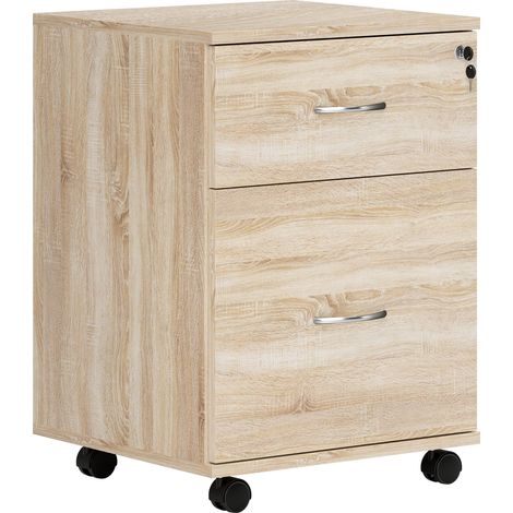 HOMCOM Pedestal Office Mobile File Cabinet 2 Drawer Wooden Storage Office Oak Wood Grain (1/5)