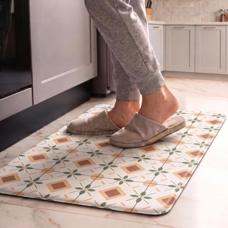 Kitchen floor mat, oil-proof and waterproof, thickened and enlarged PVC absorbent mat, household stain-resistant, washable and wipeable - Retro floral tile 3 - 441201.0cm