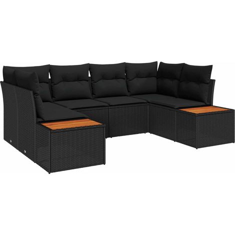 Garden Sofa Set with Cushion 6 pcs Black Poly Rattan vidaXL