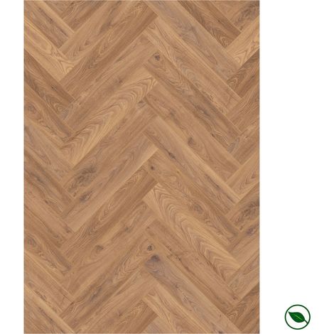 Sol stratifié motif chevron – 8 mm – boîte de 11 lames – 0,87 m² – Herringbone Firebrand Oak K450 – PEFC 70%