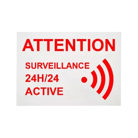 Autocollant / adhésif vitre 'ATTENTION SURVEILLANCE 24/24 ACTIVE' (8 x 6 cm)
