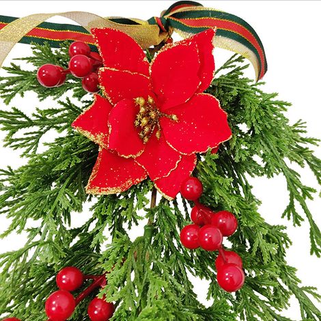 Guirlande de branches de pin de Noël, baies rouges d'hiver et pommes de pin mélangées, à suspendre pour la porte d'entrée, la cheminée ou la maison. (1/5)