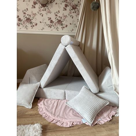 Canapé de jeu miniature Montessori Comfort en velours côtelé gris (1/5)