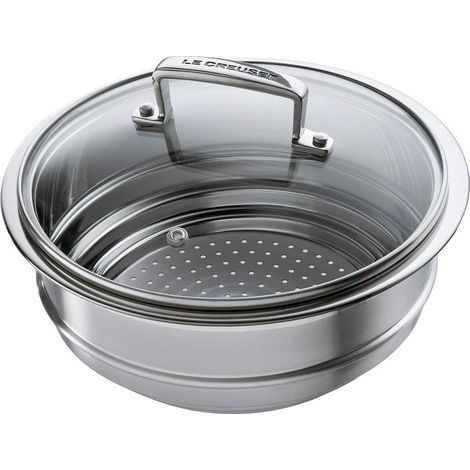 Panier Vapeur, Inox 3-ply, Avec Couvercle en Verre, Convient aux Casseroles et Faitouts de 16/18/20 cm, Argenté,96201900001000 (1/4)