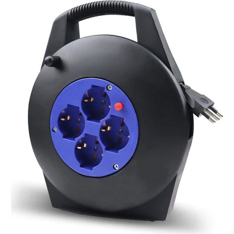 Avvolgicavo Elettrico Prolunga Elettrica 8 Metri 4 Prese Polivalenti Schuko + 10A/16A Spina 16A (1/3)