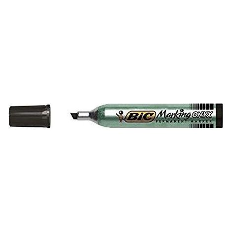 Set di 12 Marcatori Permanenti BIC Marking ONYX 1591 con Punta Smussata da 2,7 mm, Colore Nero (1/2)