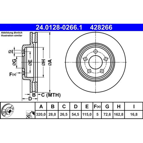 Lot de 2 Disques de frein ATE 24.0128-0266.1 CHRYSLER 0 4779 196AB 0 4779 196AD