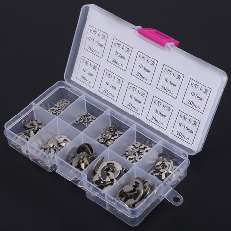 Assortiment de 200 anneaux de retenue en acier inoxydable (clips E, anneaux E) M1.5 M10 (1/5)