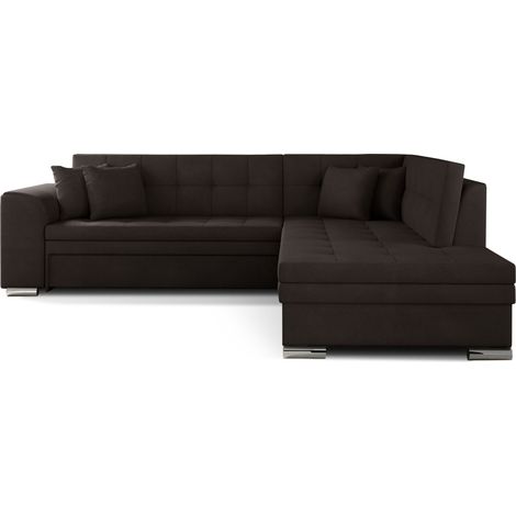 Canapé convertible angle droit velours chocolat et chromé Pika 260cm (1/5)