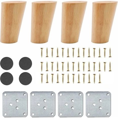 Set aus 4 Möbelbeinen aus Holz, 8 cm Ersatzsofasfüße, Couchtischbeine, für Bett, Schrank, Bank, TV-Möbel, Kleiderschrank, mit Zubehör (Neigungskonzept)