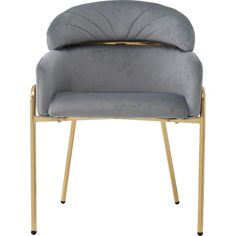 Sedia da pranzo in velluto grigio con gambe in metallo, stile moderno (1/5)