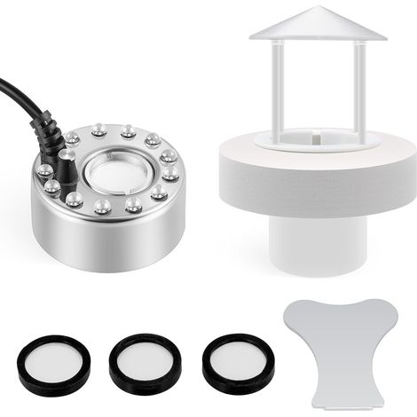 12LED lumières brumisateur à ultrasons 350ml/H DC 24V avec Protection Contre Les éclaboussures d'eau et Flotteur pour Aquarium, étang et rocaille (Kit Complet) (1/5)