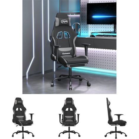 The Living Store Gaming-Stuhl mit Fußstütze Schwarz und Hellgrau Stoff -  Gaming-Sessel (1/5)