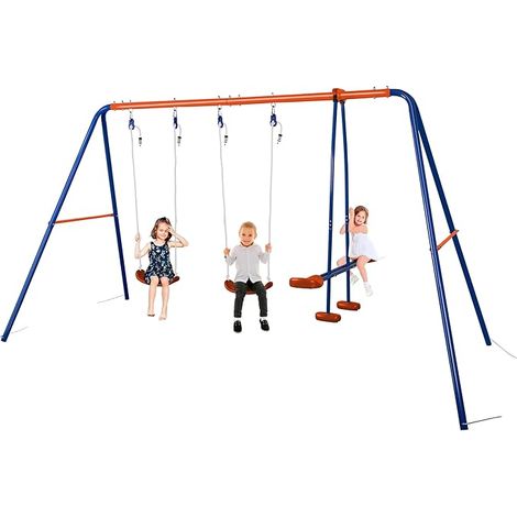 HLC Balançoire Jardin 3 en 1 - Multifonction avec Portique Métallique, avec 1 balançoire Face à Face et 2 sièges de balancelle, Charge maximale 250KG, Dimensions 322cm x 140cm x 180cm.