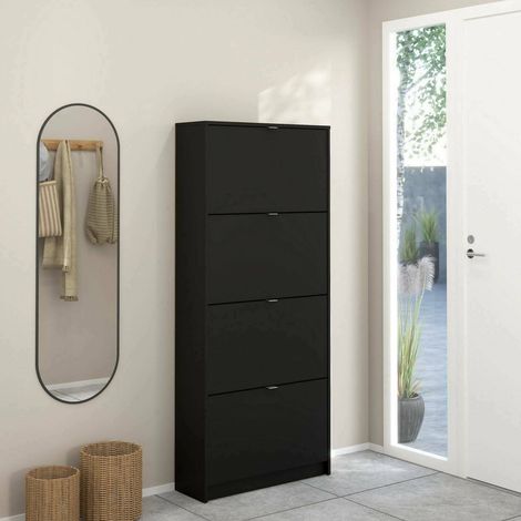 Dmora - Schuhschrank Natalie, Schuhregal, Mehrzweck-Eingangsgarderobe, Möbel für Schuhe, 70x24 h162 cm, Schwarz (1/5)