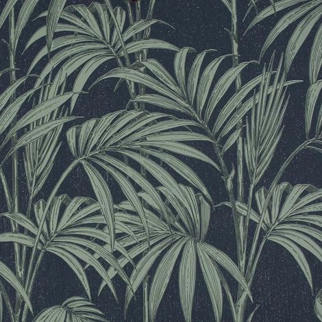 Honolulu Palm Wallpaper Navy Leaf Julien Macdonald Glitter Metallic Vinyl