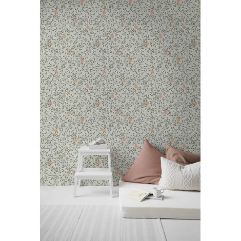 Papier peint intissé à motif végétal 1005 x 52 cm – Couleur vert et saumon – Application facile sur mur – Résistant à la lumière – Superfresco Easy (1/5)