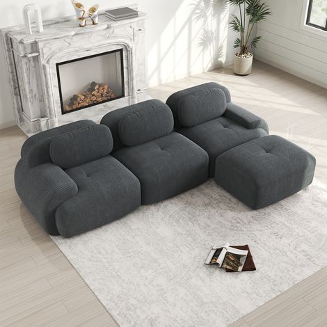 Canapé d’angle modulaire sans montage,sans cadre,ergonomique,animal-friendly,accoudoirs larges,sellerie 32D,gris (1/5)