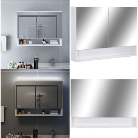 LED-Bad-Spiegelschrank Weiß 80x15x60 cm MDF - LED Kosmetikschränkchen - Wandspiegel - Badezimmermöbel - Badschrank - Spiegelschrank - Home & Living (1/5)