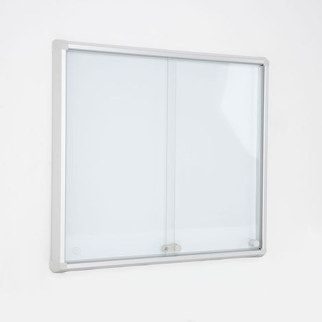 Bacheca con Ante Scorrevoli 72x67,5x5,9 cm in Alluminio Fondo Magnetico Silver (1/5)