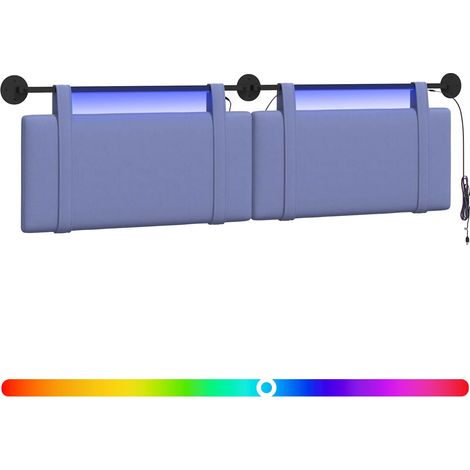 Hanging Headboard with LED Light Jeans Blue Fabric vidaXL