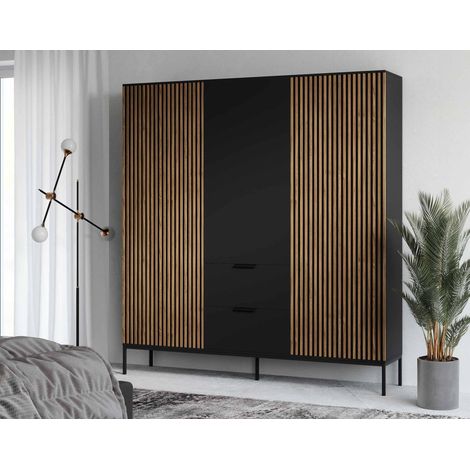 Savanna - armoire - effet bois et noir - 185x200 cm (1/5)