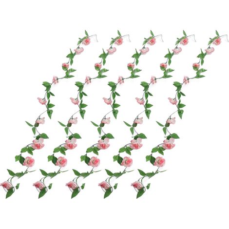 Set aus 9 kleinen, dekorativen künstlichen Rosen aus rosa Rattan, ideal für Hochzeitsdekorationen. (1/5)