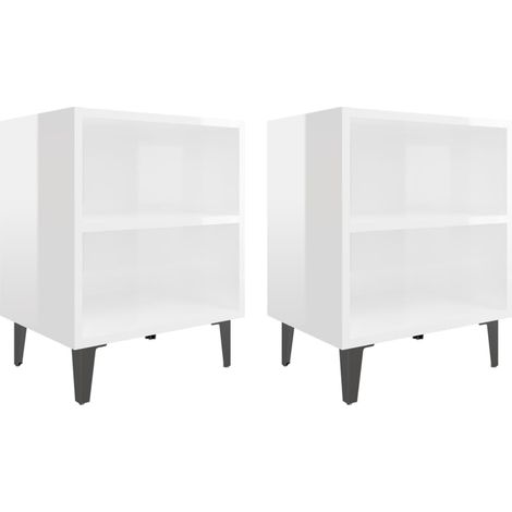 Set di 2 comodini con ripiano 40 x 30 x 50 cm in legno lamellare bianco e metallo DEC036189