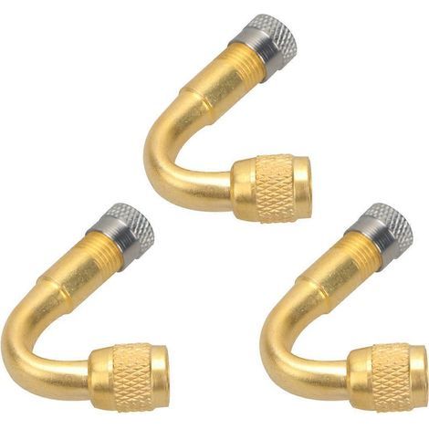 Set mit 3 45°-Winkel-Reifenventil-Verlängerungsadaptern zum Aufpumpen von Auto-, LKW-, Motorrad-, Anhänger-, Wohnmobil- und Fahrzeugreifen (gold) – 4,5 x 4,5 x 1 cm – Gold (1/3)