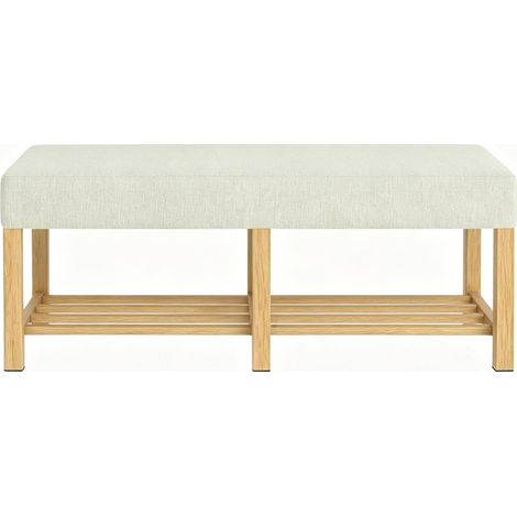 Panca scarpiera con seduta imbottita e ripiano portaoggetti in legno 120 x 44 x 48 cm beige MODENUIT (1/5)