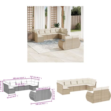 9-tlg. Garten-Sofagarnitur mit Kissen Beige Poly Rattan - Gartenmöbel - Outdoor Möbel - Rattan Gartenset - Lounge Set - Esstischgarnitur - Home & Living (1/3)