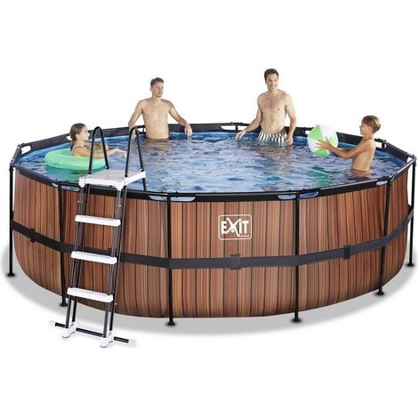 Piscine EXIT Wood ø450x122cm avec pompe filtrante à sable - marron (1/4)