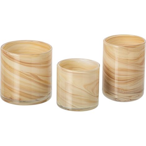 Lot de 3 Photophores Effet Marbre "Latte" 10cm Beige (1/3)