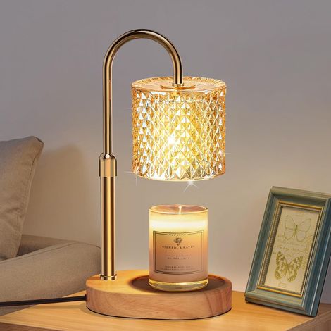 Lampe Chauffe Bougie Électrique avec Minuterie, Variateur et 4 Niveaux de Luminosité, Candle Warmer Lamp en Verre Doré pour Parfumées, Maison, Chambre, Décoration (1/5)