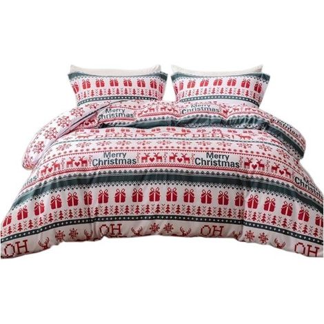 Parure de lit en microfibre Joyeux Noël, motif sapin, flocons de neige et cerfs, 90 x 190 cm (1/5)