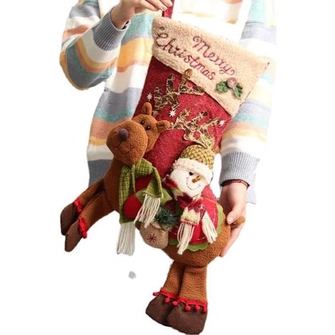Chaussettes de Noël douces de 58 cm avec le Père Noël et des rennes - Classiques en peluche extra confortables pour la décoration de Noël (1/5)