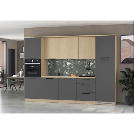 Cuisine complète moderne 300 cm anthracite mat/chêne Louna (1/5)