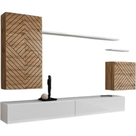 Conjunto de muebles para salón SWITCH II – Roble Wotan y Blanco – Acabados efecto roble fresado – Diseño moderno