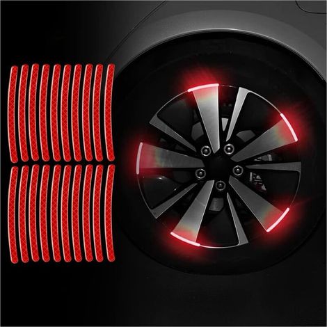 20 Pieces Reflective Wheel Rim Stickers, Waterproof Car Tire Stickers, Night Reflective Safety Stripe Decoration for Car Interior Wheels, Motorcycle (Red) (1/5)