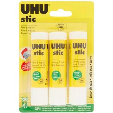 Colle UHU pack 3 sticks blanc 21g séchage rapide