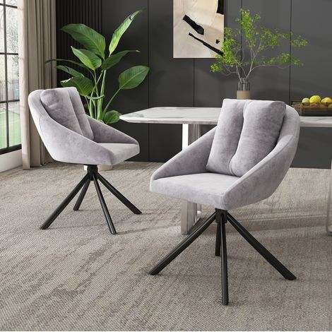 Silla de comedor giratoria 65x59x79 cm en terciopelo gris, moderna para salón FloraGrace (1/5)